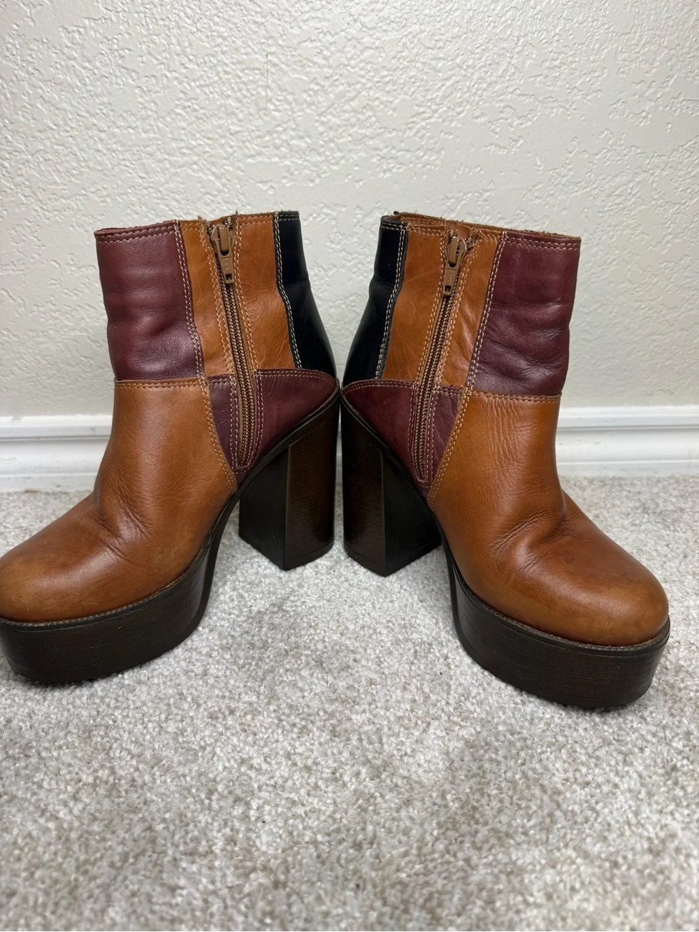 Vintage Y2K Steve Madden Patchwork Leather Platform Ankle Boots